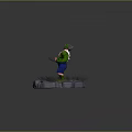 Green Muscular Creature with Ripped Shorts Standing on Broken Spiked Ground