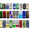 Assorted Canned Beverages With Various Brand Logos And Colorful Designs