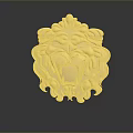 Golden Lion Head Emblem Featuring Ornate Mane On Dark Background With Reflection