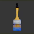 Colorful Household Paintbrush With Yellow Handle Blue Yellow Bristles Black Tip And Silver Metal Part
