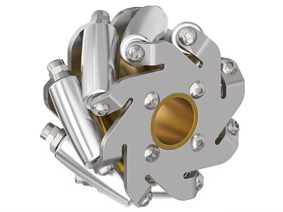 Industrial Equipment Mechanical Component Featuring Silver Casing Central Gold Hub And Bolts 3d model