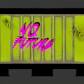 Decorative Cube Structure With Black Top Geometric Pattern Green Panels And Pink Graffiti