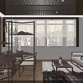 Modern Living And Dining Interior With Wooden Ceiling Blinds City View Furniture Decor