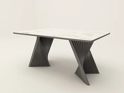 Modern Dining Table With White Marble Tabletop And Black Textured Legs 3d model