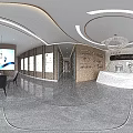 Beauty Salon Reception Area Interior With White Desk Marble Floor And Circular Lights