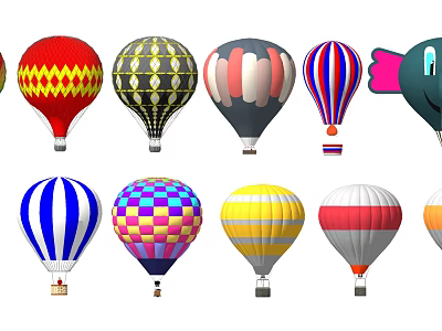 Colorful Hot Air Balloons As Amusement Rides With Various Patterns And Bright Designs 3d model