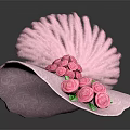 Pink Plant Decor Featuring Feathery Pink Accents Green Leaves And Roses