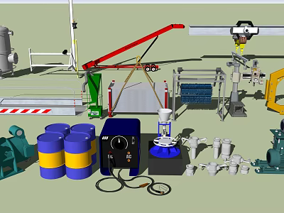 Diverse Industrial Equipment Collection Featuring Pumps Valves Storage Drums And Mechanical Arms 3d model