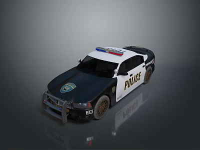 Black and White Police Car With Roof Lights And Front Badge 3d model