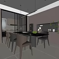 Modern Restaurant Dining Area With Dark Table Leather Chairs And Pendant Lights
