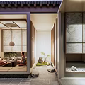 Serene Courtyard Garden With Zen Rock Features And Lush Greenery