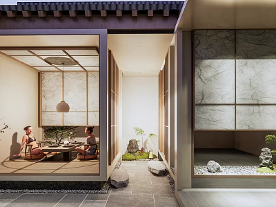 Serene Courtyard Garden With Zen Rock Features And Lush Greenery 3d model