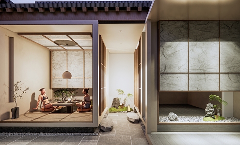 Japanese-style courtyard garden landscape 3d model