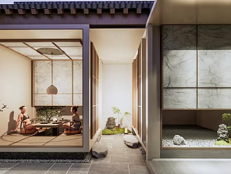 Japanese-style courtyard garden landscape 3d model