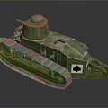 Military Tank Model With Green Camouflage Tracks Turret And Front Shovel
