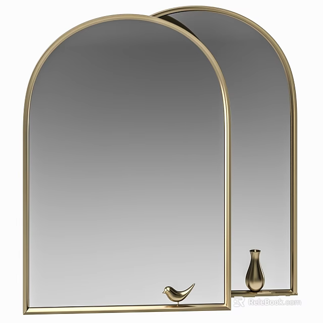 Elegant Arched Mirror With Gold Metal Frame For Modern Interior Decoration 3d model 