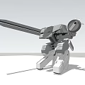 Intelligent Machine With Long Sword Like Arm And White Body Under Blue Sky With Clouds