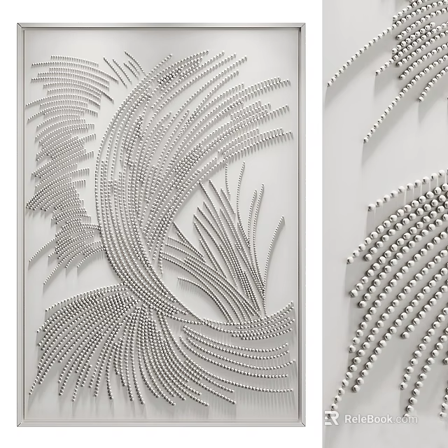 Abstract Metallic Decorative Wall Art Featuring Textured Wire Beads And Feather Like Wave Pattern 3d model 
