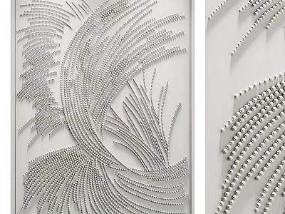 Abstract Metallic Decorative Wall Art Featuring Textured Wire Beads And Feather Like Wave Pattern 3d model