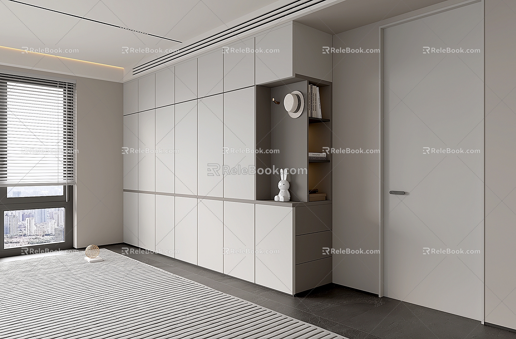 Side Cabinet Wardrobe Bedroom Wardrobe Minismal Style Cabinet Whole-body Cabinet Cream Style Bedside Cabinet 3d model