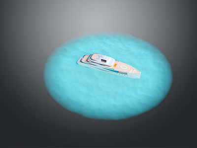 White Luxury Yacht Floating On Blue Calm Water Surface View 3d model