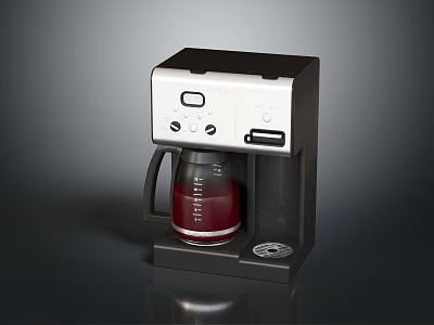 Modern Silver And Black Coffee Maker With Glass Carafe And Red Liquid Kitchen Appliance 3d model