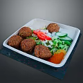 Delicious Falafel Balls With Fresh Vegetables Salad And Sauce In Square Container
