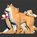 Multiple Low Poly Shiba Inu Game Movie Characters With Red Bowties Dark Background Reflections