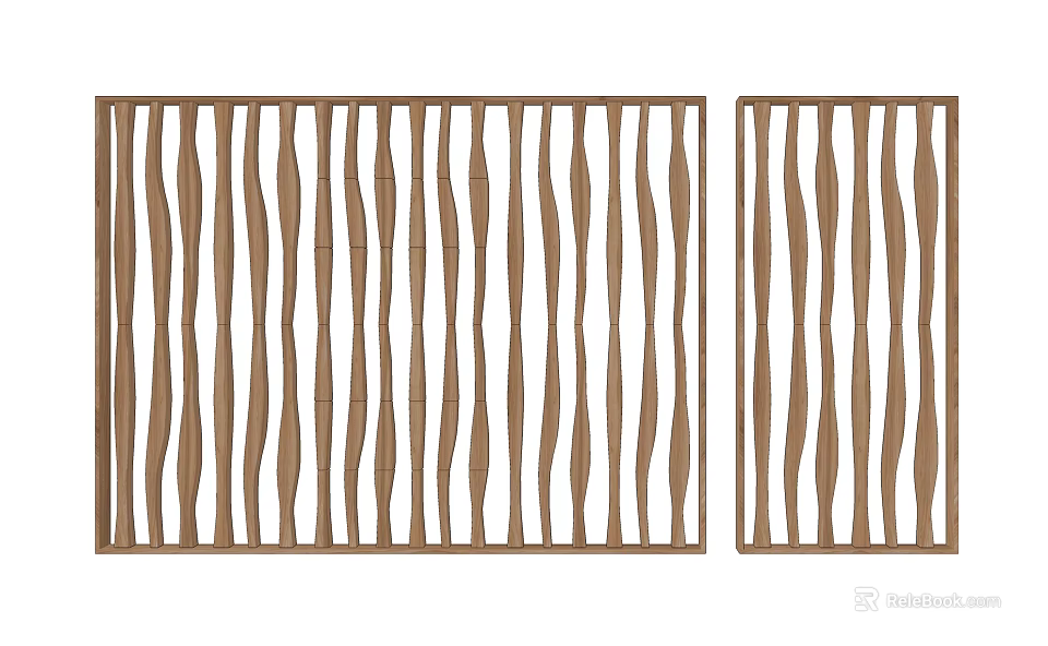 Wooden Room Partition With Wavy Vertical Slats Design For Interior Decor 3d model 
