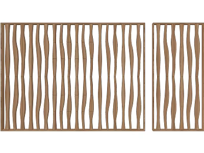 Wooden Room Partition With Wavy Vertical Slats Design For Interior Decor 3d model