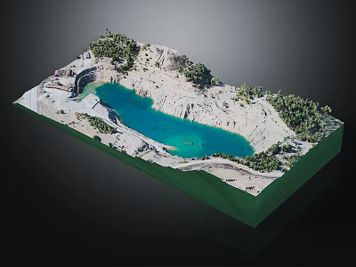 Water Birds Near Blue Lake In Sandy Terrain With Green Trees Model 3d model