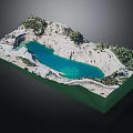 Water Birds Near Blue Lake In Sandy Terrain With Green Trees Model