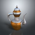 Copper Teapot Featuring Silver Decorations Decorative Patterns Spire On Lid Curved Spout And Handle 3d model