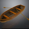 Traditional Wooden Boat With Oars And Wooden Seats For Water Transport