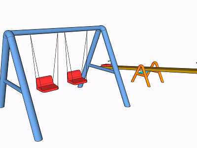 Outdoor Playground Equipment With Blue Frame Swing Red Seats And Orange Seesaw Yellow Plank 3d model