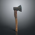 Antique Weapon Rusty Metal Axe Head With Wooden Handle And Vintage Design