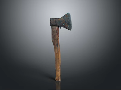 Antique Weapon Rusty Metal Axe Head With Wooden Handle And Vintage Design 3d model