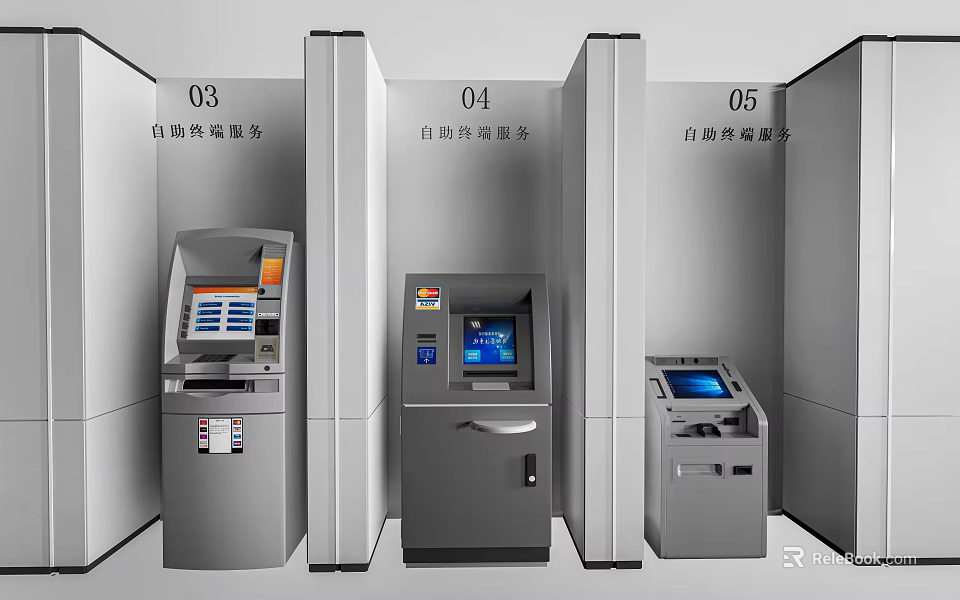 Smart Self Service Machines With Various Functions In Multi Service Area Terminals 3d model 