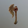 Decorative Axe with Intricate Carved Patterns Red Gemstone on Head and Ornate Handle Design