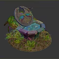 Decorative Home Water Feature with Metal Plate Blue Dragonfly Design Green Ferns and Stone Base