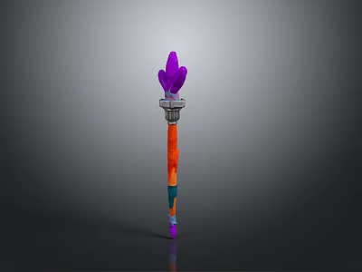 Elegant Magic Weapon Featuring Purple Flame Top And Vibrant Multicolored Staff Body 3d model