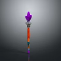 Elegant Magic Weapon Featuring Purple Flame Top And Vibrant Multicolored Staff Body 3d model