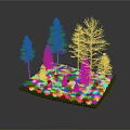 Realistic Forest Model Display With Various Evergreen Trees And Green Grass