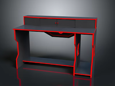 Modern Office Desk With Black Main Body Red Edges Drawers And Open Lower Shelf 3d model