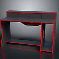 Modern Office Desk With Black Main Body Red Edges Drawers And Open Lower Shelf