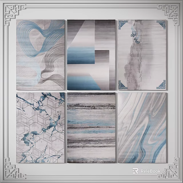 Square Rugs With Blue Gray Tones Various Patterns For Modern Interior Decor 3d model