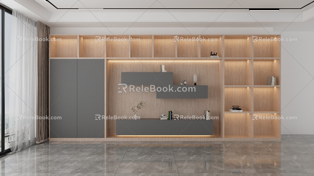 Bookcase Background Cabinet Decorative Cabinet 3d model