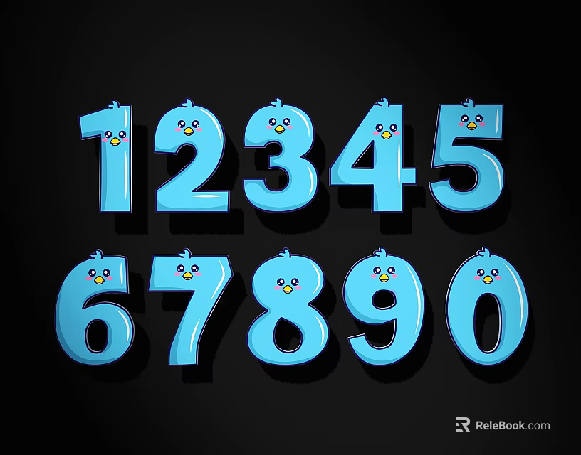 Fun Blue Digit Decorative Lights With Smiley Faces For Home Decoration 3d model