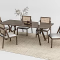 Modern Wooden Dining Table Set With Woven Back Chairs And Light Cushions On Woven Rug