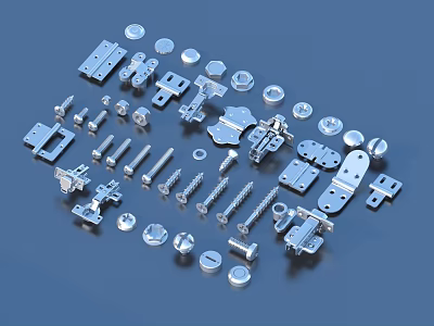 Various Assorted Metal Hardware Parts Including Screws Hinges Washers And Connectors 3d model